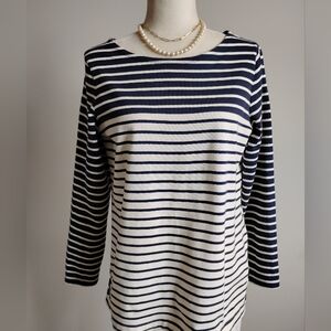 L. L. Bean Cotton Breton Striped Tunic Top Navy Blue Cream Classic Size Medium